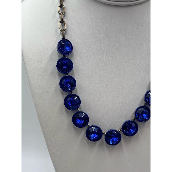 J. Crew Bright Blue Brûlée Faceted Bezel Set Collar Rhinestone Necklace - Picture 2 of 16